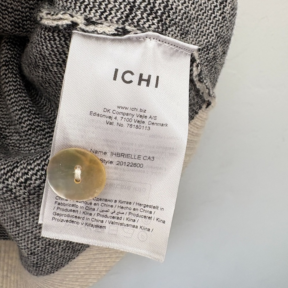 ICHI Ihbrielle Knit Cardigan Women Size Medium Bows Beige Black Button Up - Picture 8 of 15